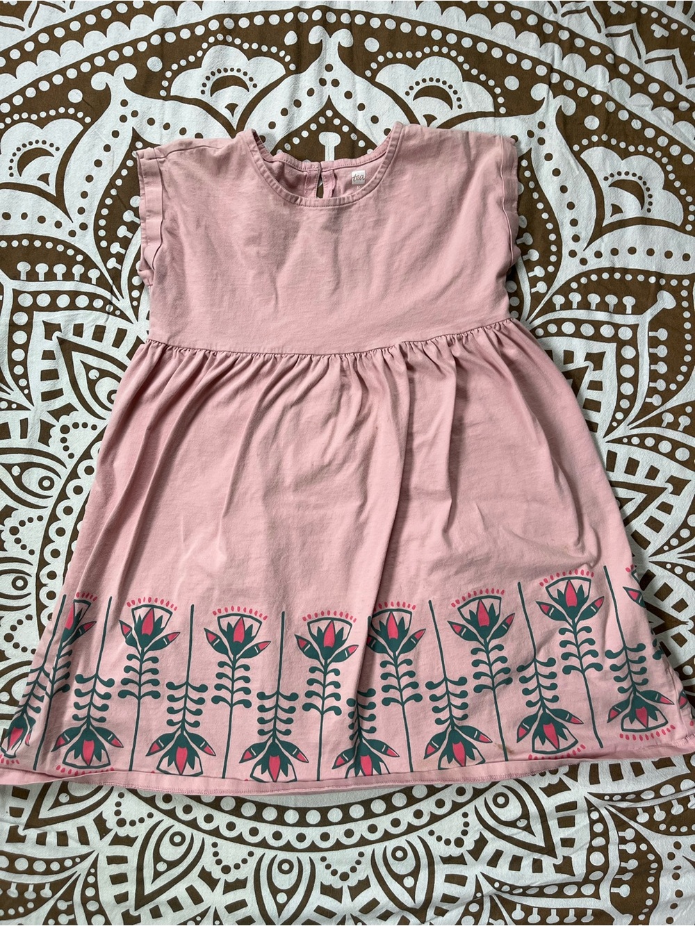 Tea Collection Pink Floral Border Cotton Dress